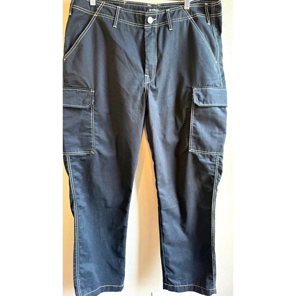 NWT True Religion Men's 36x32 Black Cotton Straight Fit Cargo Pants
